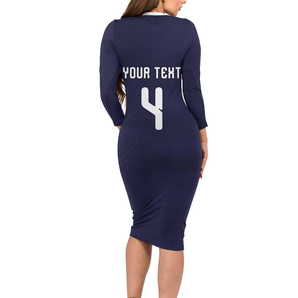 Custom Scotland Football Long Sleeve Bodycon Dress Tartan Patchwork Pattern Scottish Saltire Flag Style