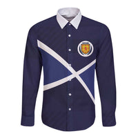 Custom Scotland Football Long Sleeve Button Shirt Tartan Patchwork Pattern Scottish Saltire Flag Style