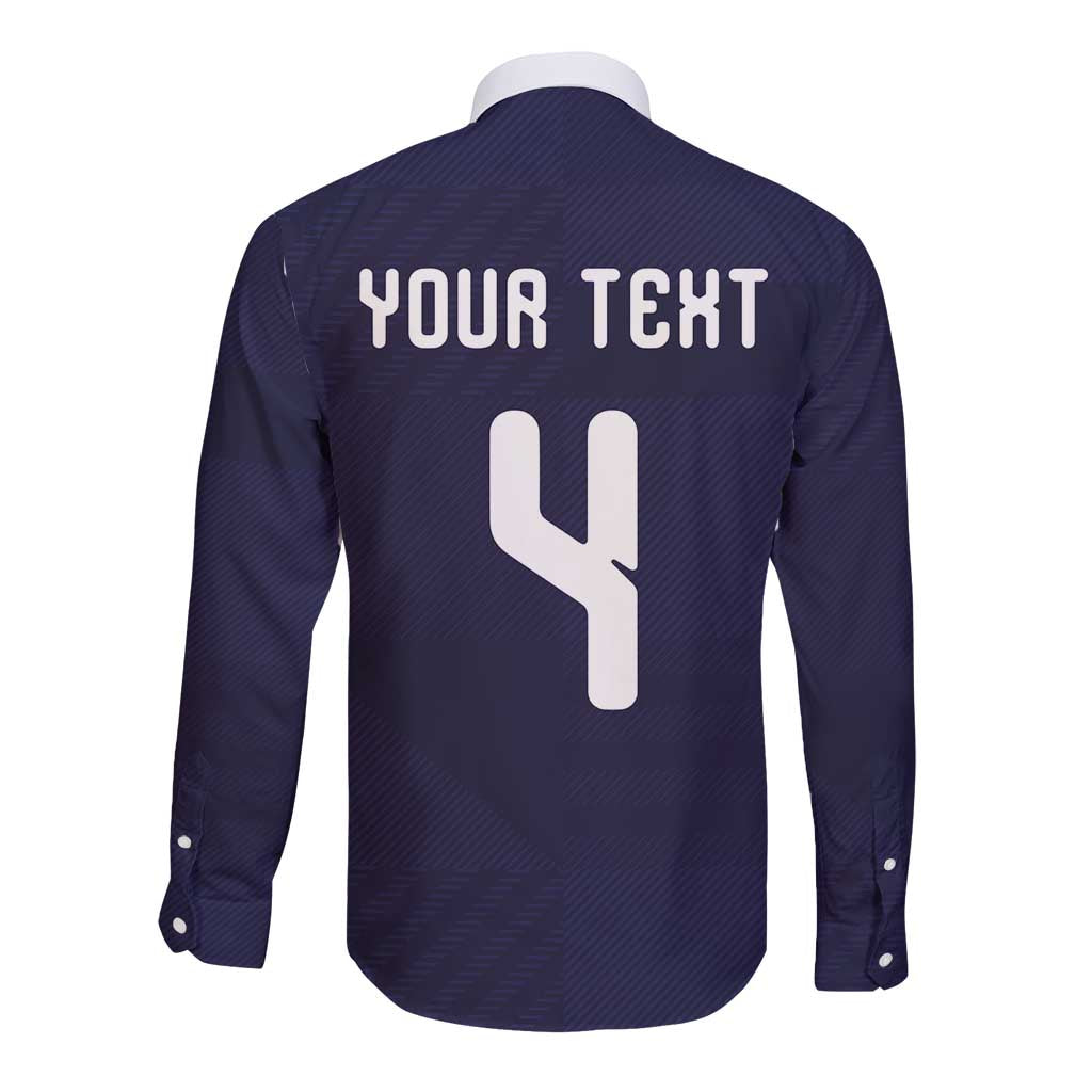 Custom Scotland Football Long Sleeve Button Shirt Tartan Patchwork Pattern Scottish Saltire Flag Style