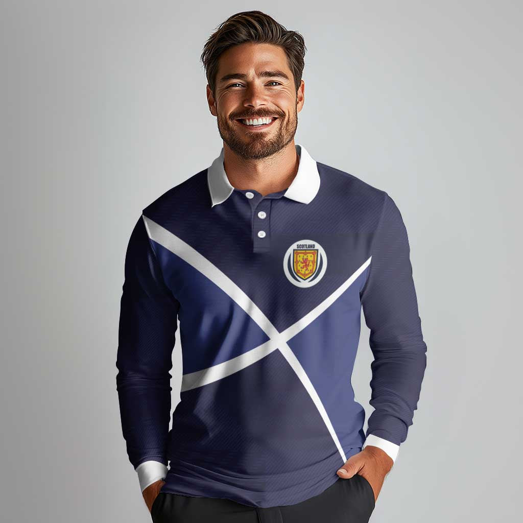 Custom Scotland Football Long Sleeve Polo Shirt Tartan Patchwork Pattern Scottish Saltire Flag Style