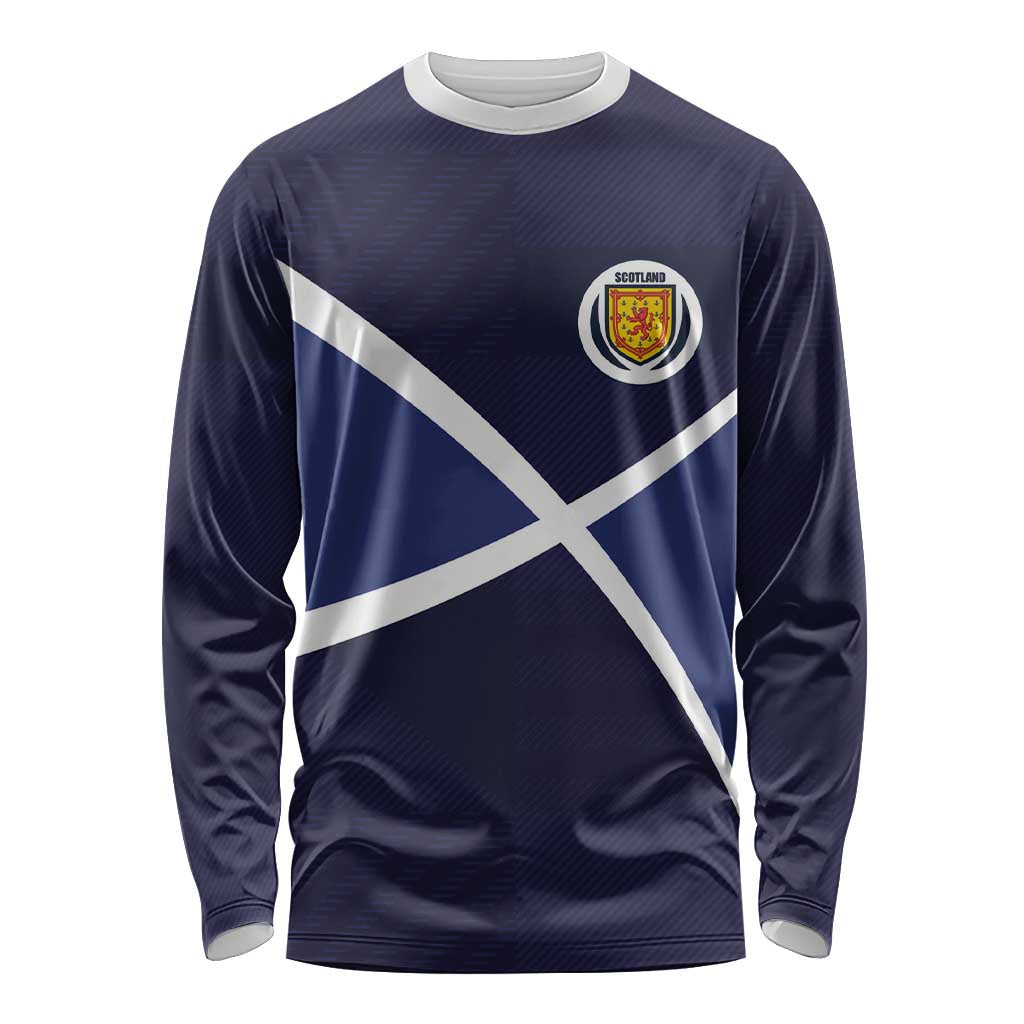 Custom Scotland Football Long Sleeve Shirt Tartan Patchwork Pattern Scottish Saltire Flag Style