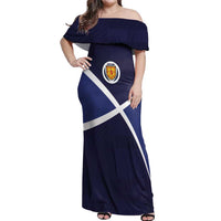Custom Scotland Football Off Shoulder Maxi Dress Tartan Patchwork Pattern Scottish Saltire Flag Style