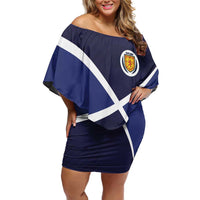 Custom Scotland Football Off Shoulder Short Dress Tartan Patchwork Pattern Scottish Saltire Flag Style