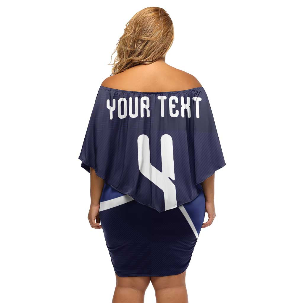Custom Scotland Football Off Shoulder Short Dress Tartan Patchwork Pattern Scottish Saltire Flag Style