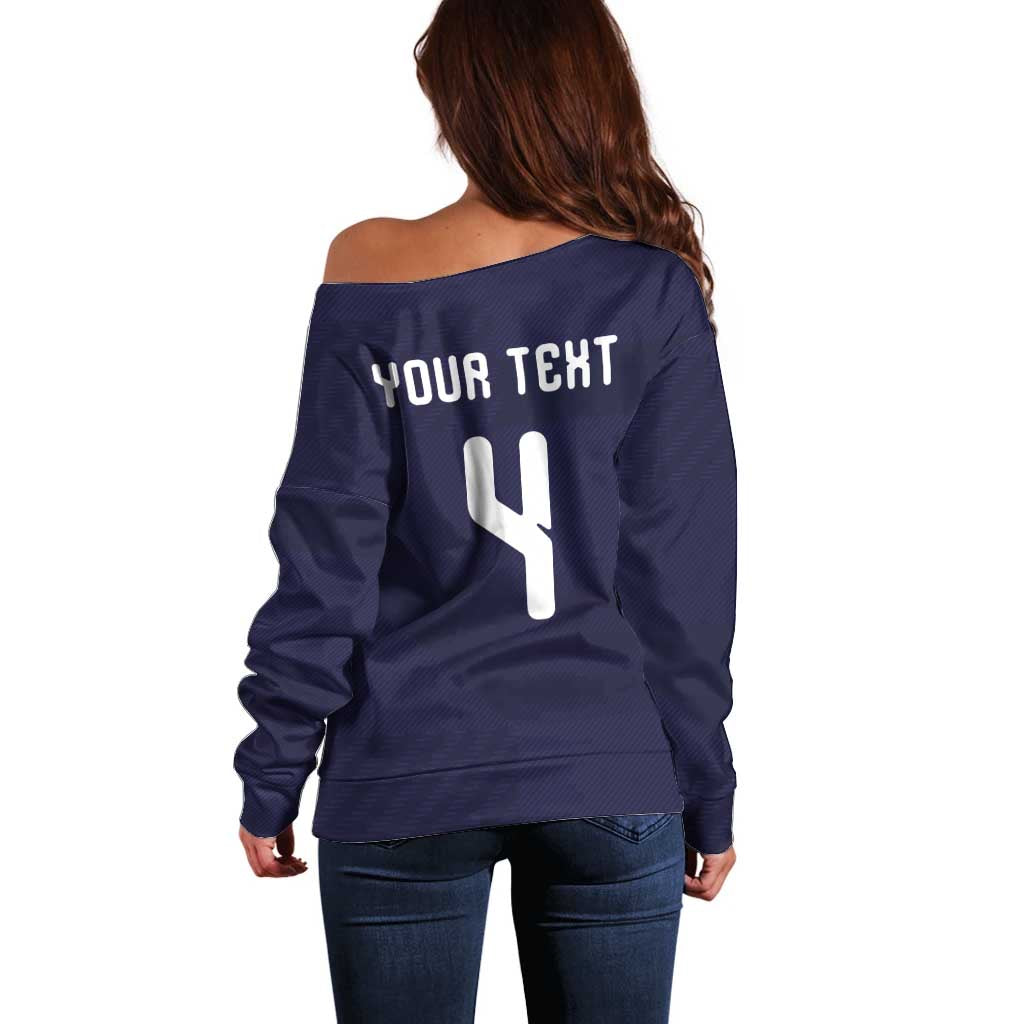Custom Scotland Football Off Shoulder Sweater Tartan Patchwork Pattern Scottish Saltire Flag Style