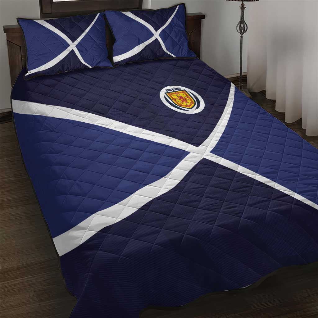 Scotland Football Quilt Bed Set Tartan Patchwork Pattern Scottish Saltire Flag Style