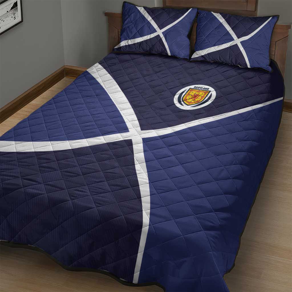 Scotland Football Quilt Bed Set Tartan Patchwork Pattern Scottish Saltire Flag Style