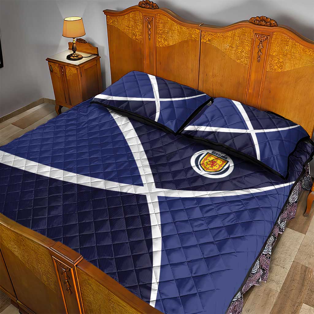 Scotland Football Quilt Bed Set Tartan Patchwork Pattern Scottish Saltire Flag Style