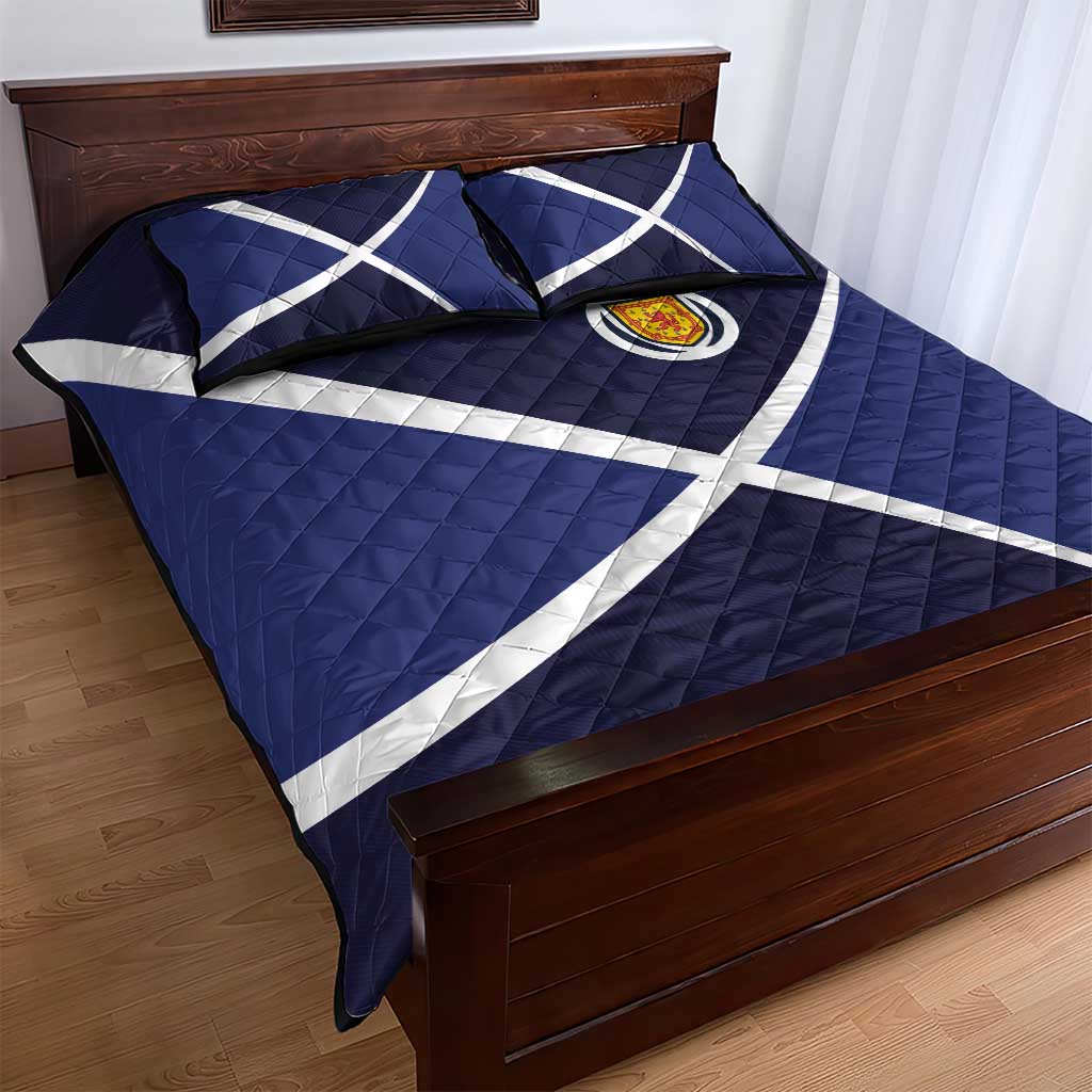 Scotland Football Quilt Bed Set Tartan Patchwork Pattern Scottish Saltire Flag Style