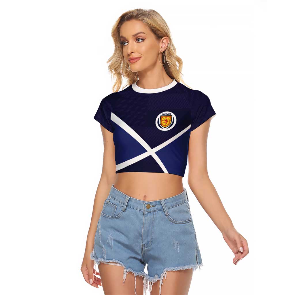 Custom Scotland Football Raglan Cropped T Shirt Tartan Patchwork Pattern Scottish Saltire Flag Style