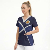 Custom Scotland Football Scrub Top Tartan Patchwork Pattern Scottish Saltire Flag Style
