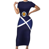 Custom Scotland Football Short Sleeve Bodycon Dress Tartan Patchwork Pattern Scottish Saltire Flag Style