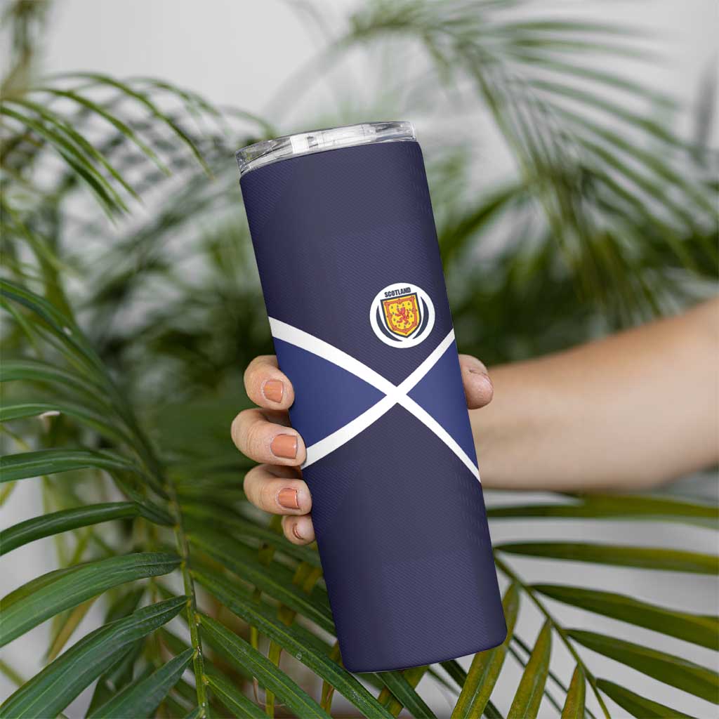 Custom Scotland Football Skinny Tumbler Tartan Patchwork Pattern Scottish Saltire Flag Style