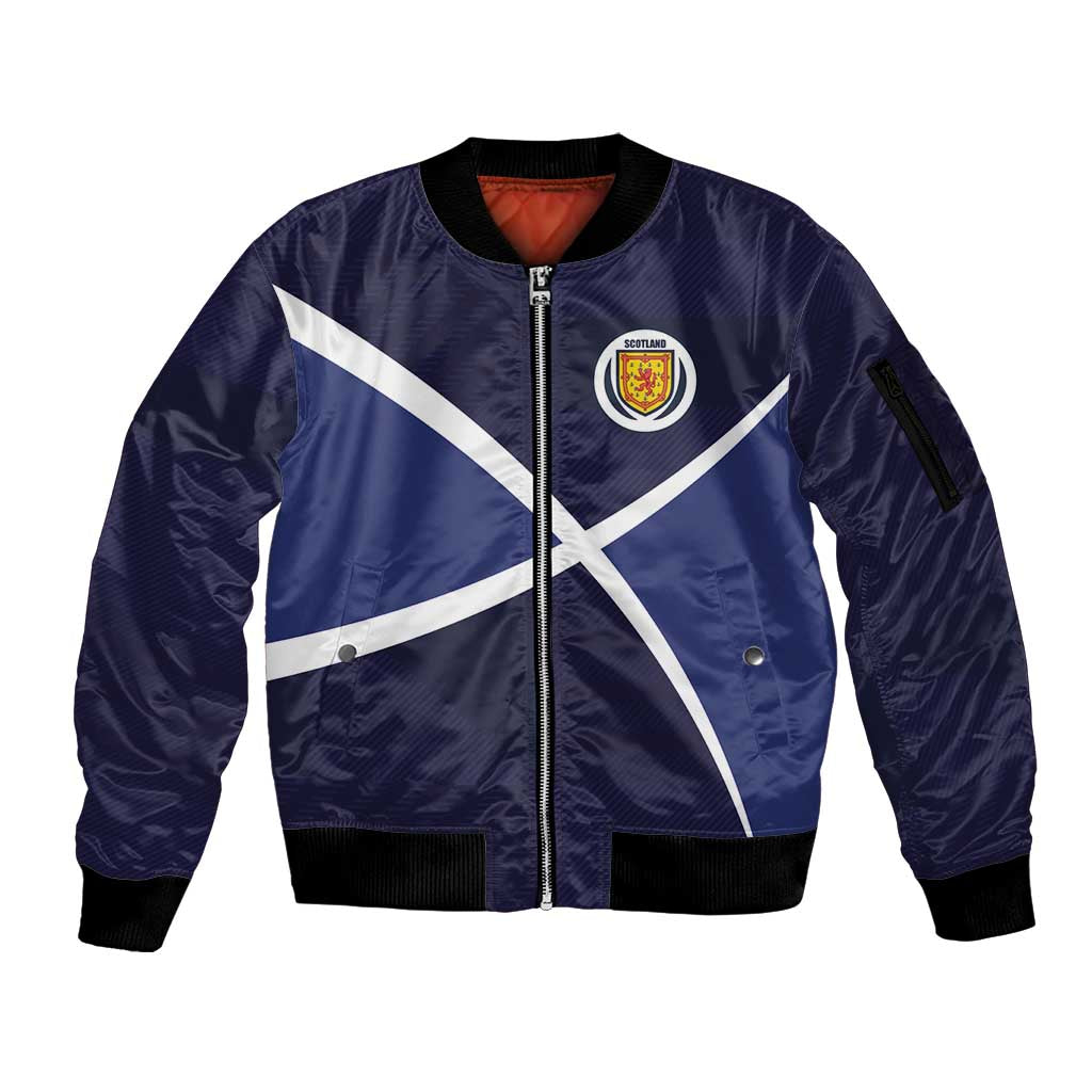 Custom Scotland Football Sleeve Zip Bomber Jacket Tartan Patchwork Pattern Scottish Saltire Flag Style