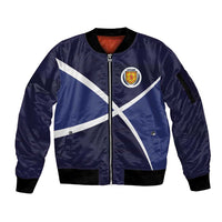 Custom Scotland Football Sleeve Zip Bomber Jacket Tartan Patchwork Pattern Scottish Saltire Flag Style