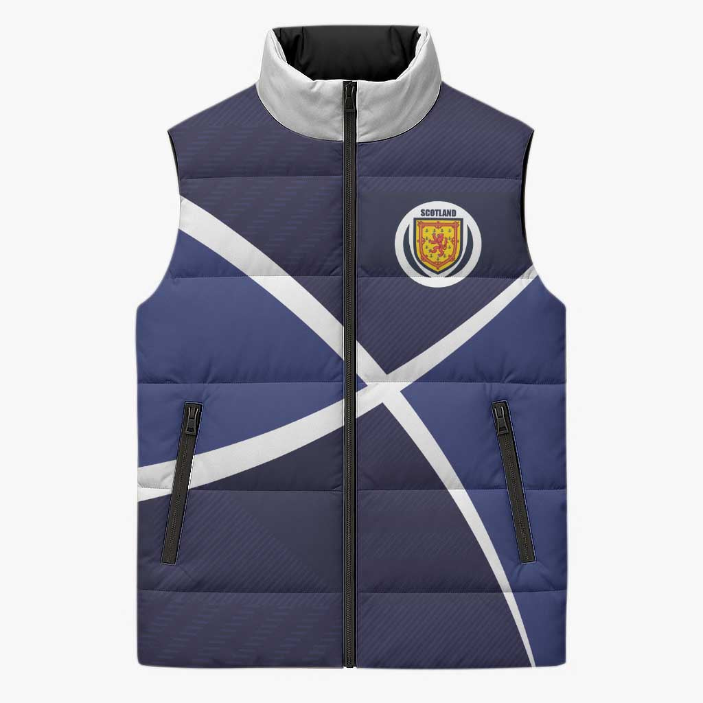Custom Scotland Football Sleeveless Puffer Jacket Tartan Patchwork Pattern Scottish Saltire Flag Style