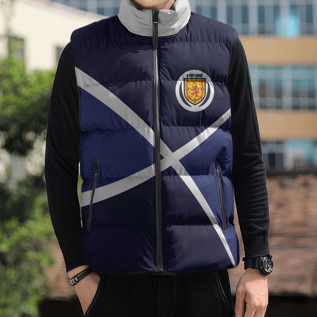 Custom Scotland Football Sleeveless Puffer Jacket Tartan Patchwork Pattern Scottish Saltire Flag Style