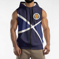 Custom Scotland Football Sleeveless Zip Hoodie Tartan Patchwork Pattern Scottish Saltire Flag Style