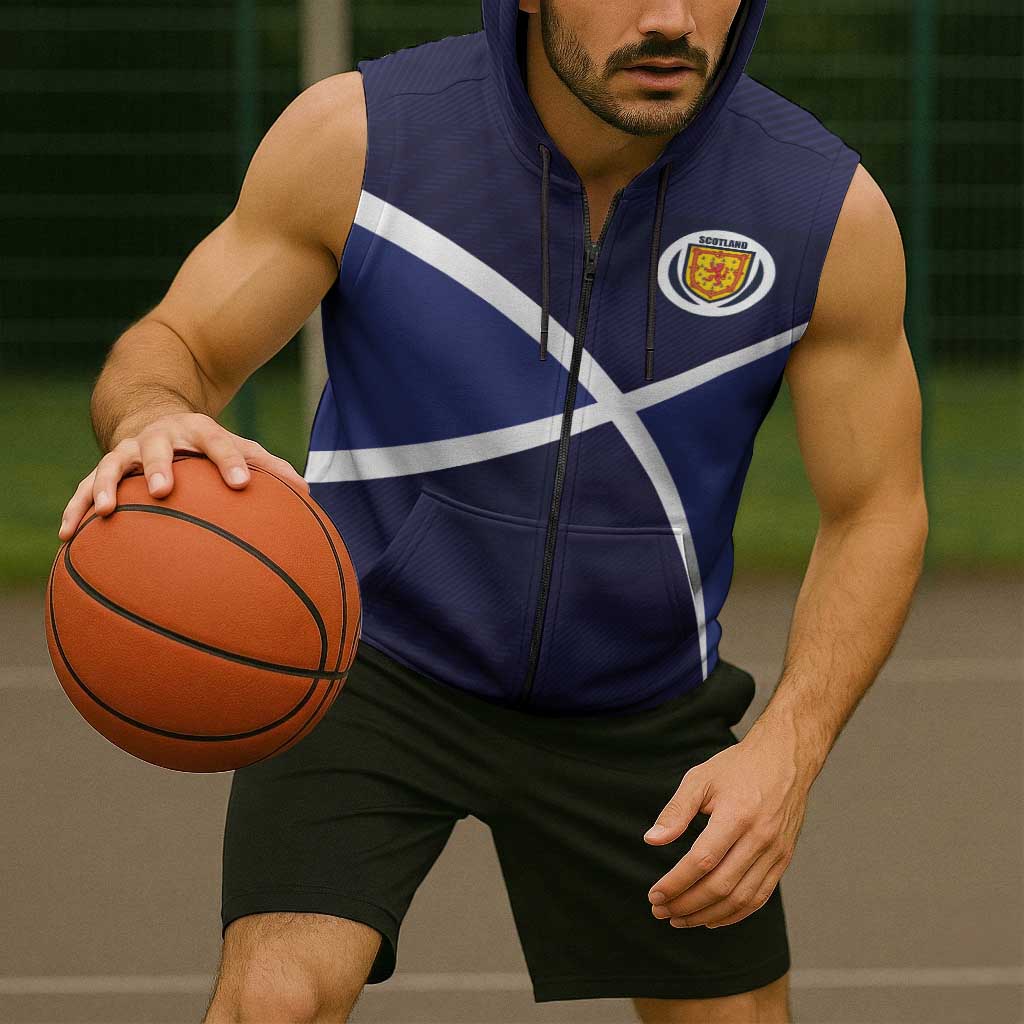 Custom Scotland Football Sleeveless Zip Hoodie Tartan Patchwork Pattern Scottish Saltire Flag Style