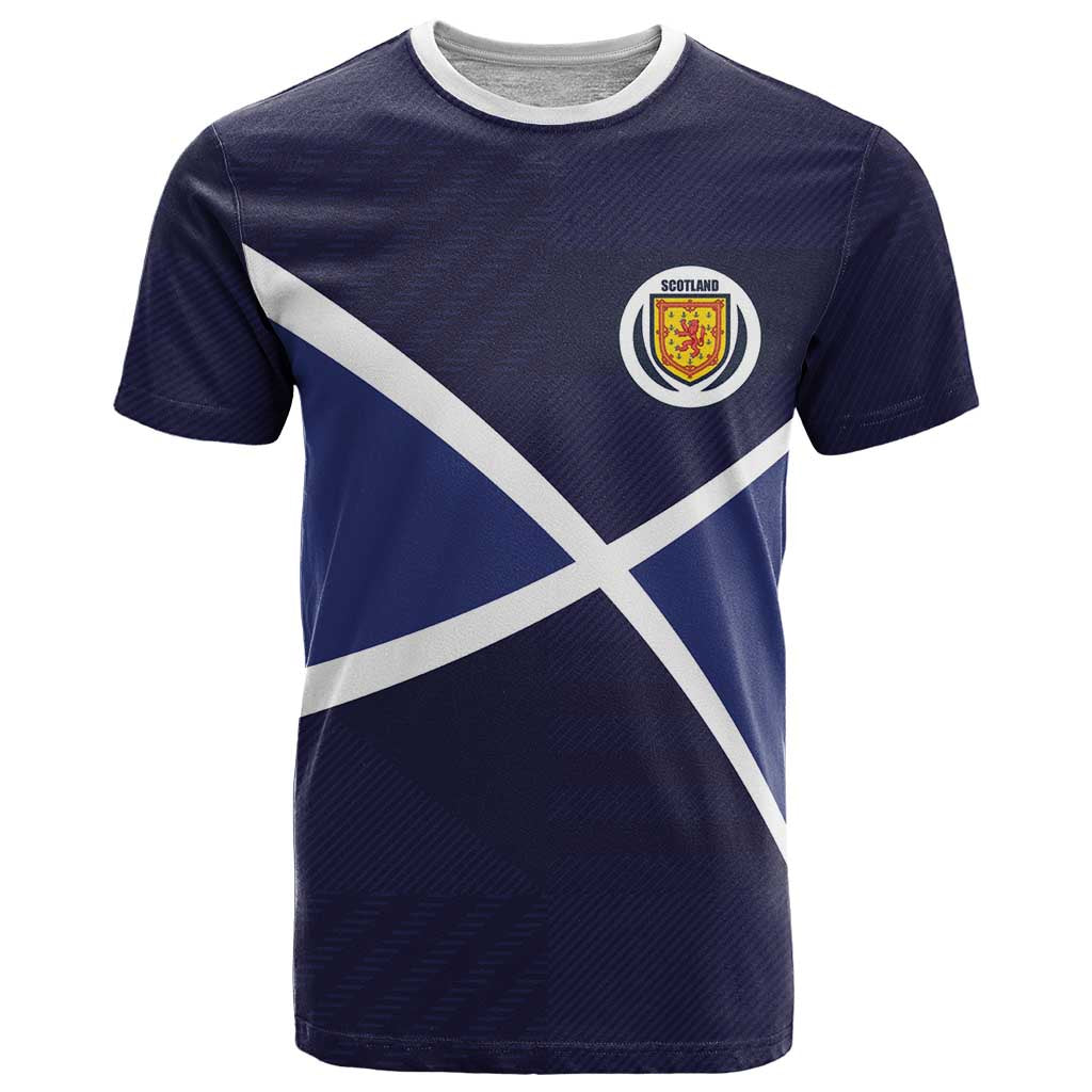 Custom Scotland Football T Shirt Tartan Patchwork Pattern Scottish Saltire Flag Style