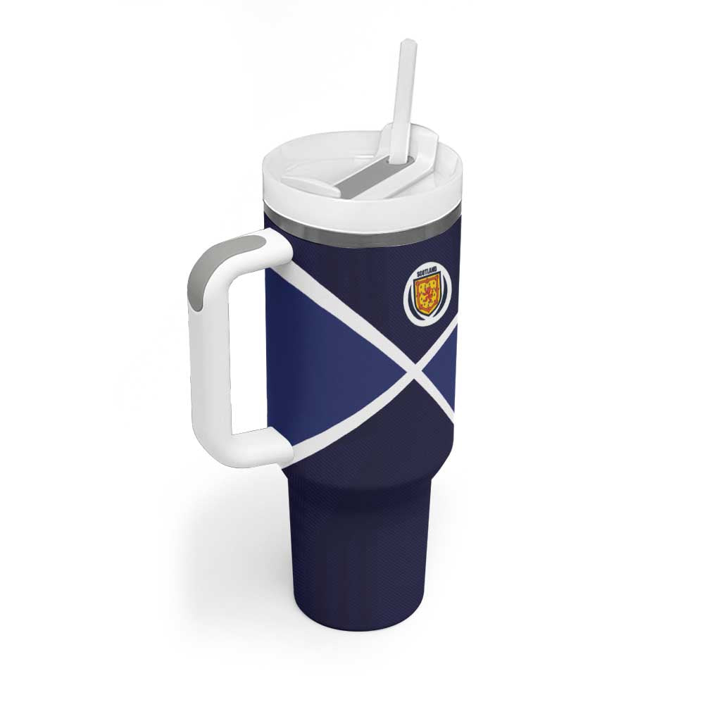 Custom Scotland Football Tumbler With Handle Tartan Patchwork Pattern Scottish Saltire Flag Style