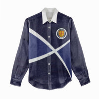 Custom Scotland Football Women Casual Shirt Tartan Patchwork Pattern Scottish Saltire Flag Style