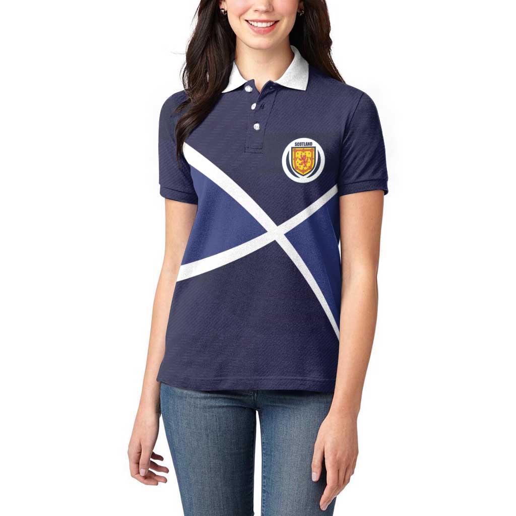 Custom Scotland Football Women Polo Shirt Tartan Patchwork Pattern Scottish Saltire Flag Style