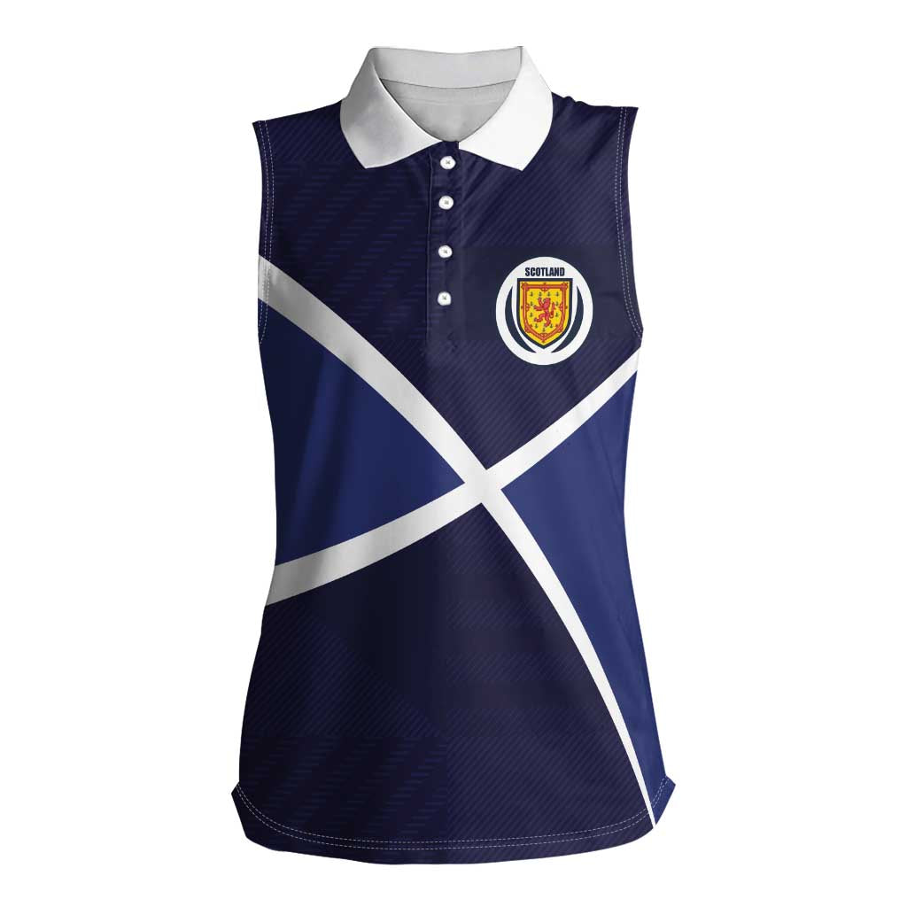 Custom Scotland Football Women Sleeveless Polo Shirt Tartan Patchwork Pattern Scottish Saltire Flag Style
