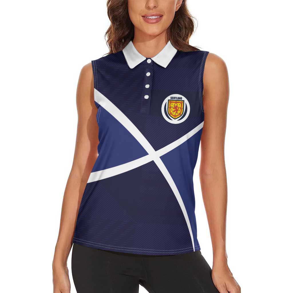 Custom Scotland Football Women Sleeveless Polo Shirt Tartan Patchwork Pattern Scottish Saltire Flag Style