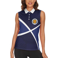 Custom Scotland Football Women Sleeveless Polo Shirt Tartan Patchwork Pattern Scottish Saltire Flag Style