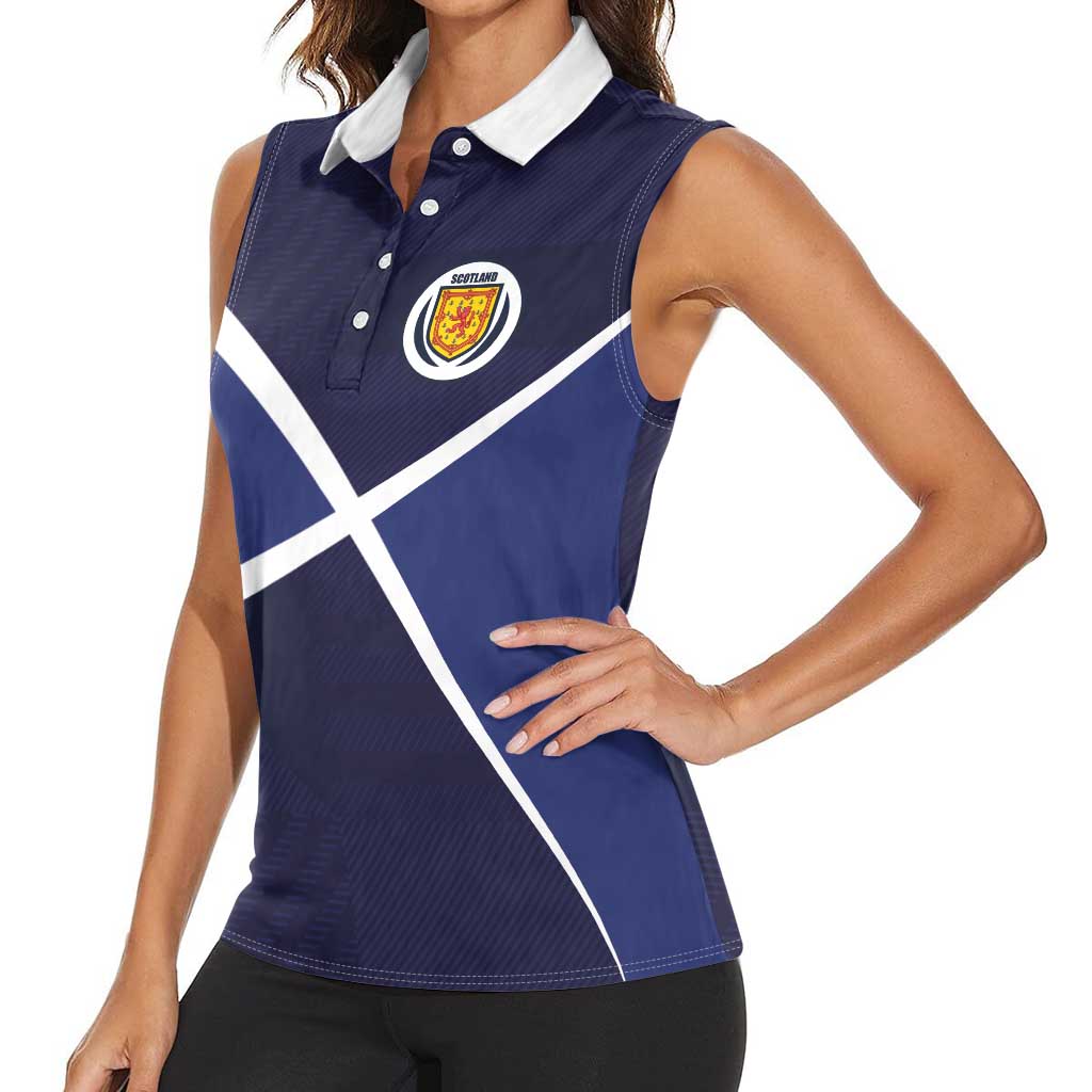 Custom Scotland Football Women Sleeveless Polo Shirt Tartan Patchwork Pattern Scottish Saltire Flag Style
