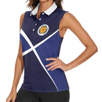 Custom Scotland Football Women Sleeveless Polo Shirt Tartan Patchwork Pattern Scottish Saltire Flag Style