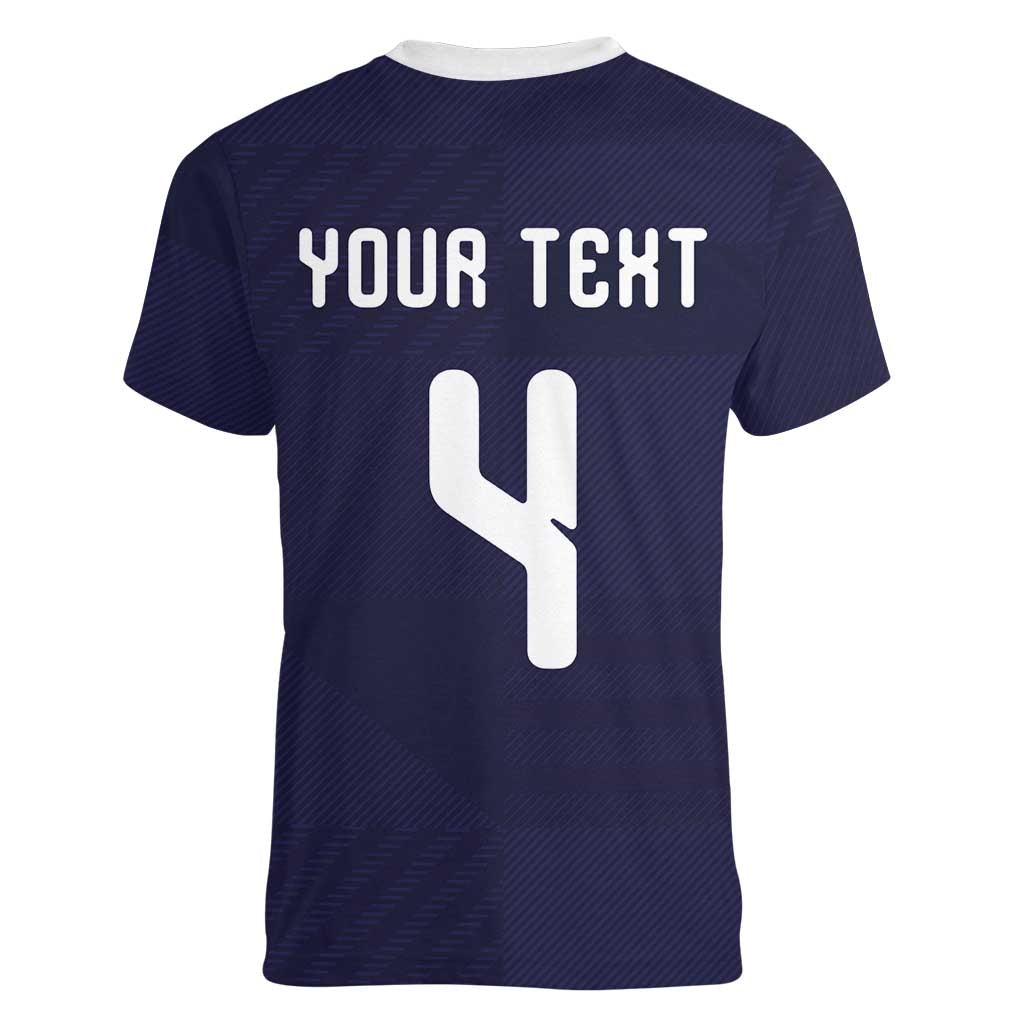 Custom Scotland Football Women V-Neck T-Shirt Tartan Patchwork Pattern Scottish Saltire Flag Style