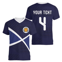 Custom Scotland Football Women V-Neck T-Shirt Tartan Patchwork Pattern Scottish Saltire Flag Style