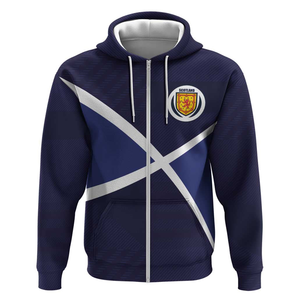 Custom Scotland Football Zip Hoodie Tartan Patchwork Pattern Scottish Saltire Flag Style