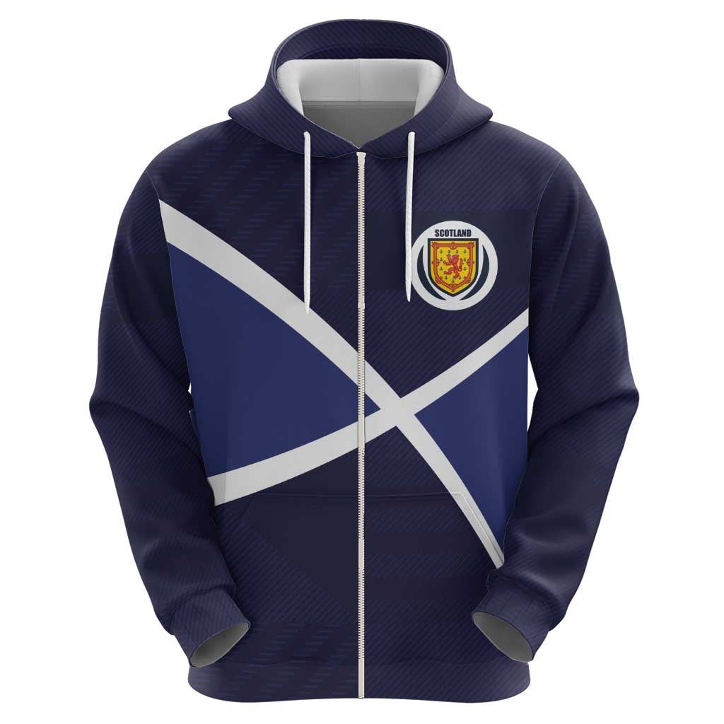 Custom Scotland Football Zip Hoodie Tartan Patchwork Pattern Scottish Saltire Flag Style