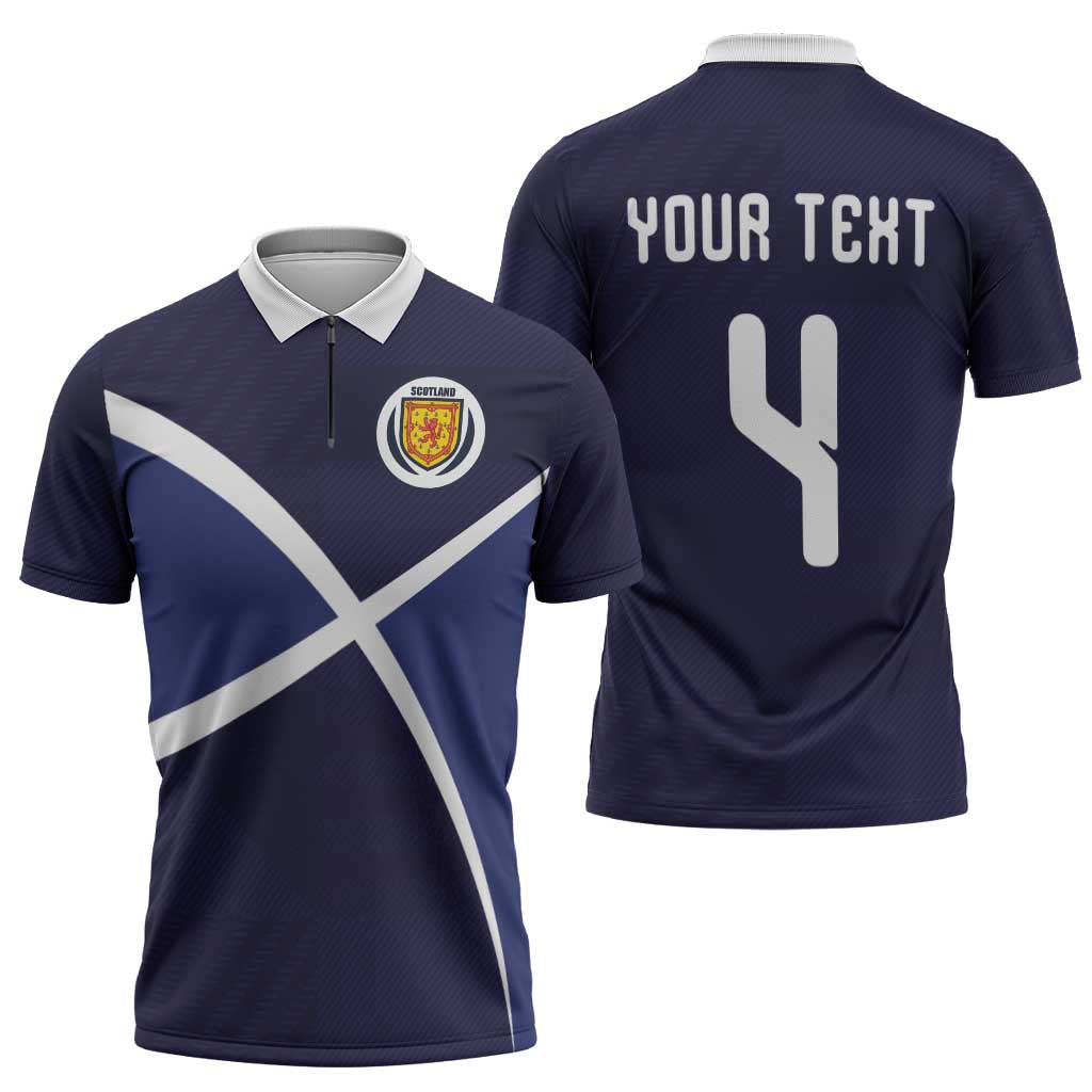 Custom Scotland Football Zipper Polo Shirt Tartan Patchwork Pattern Scottish Saltire Flag Style