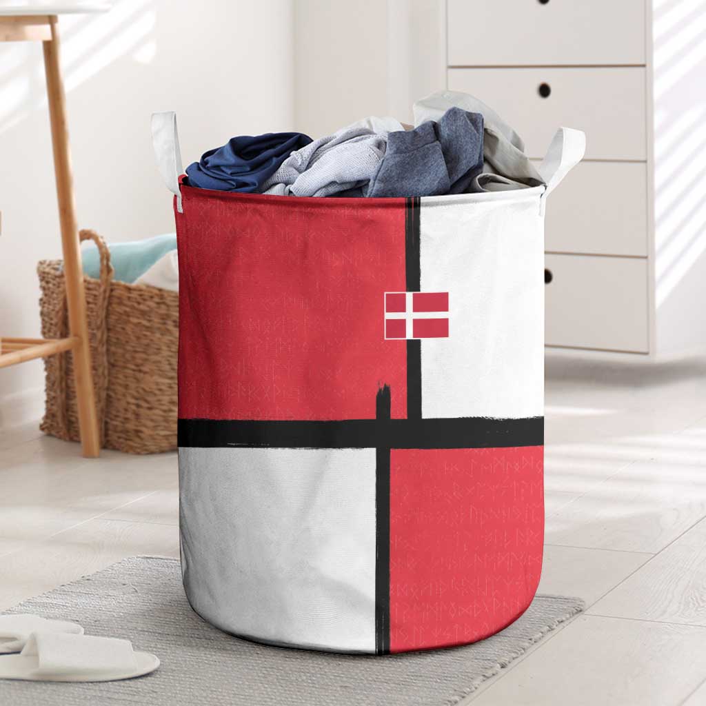 Denmark Football Laundry Basket White Grunge Line and Rune Inspired Sporty Style