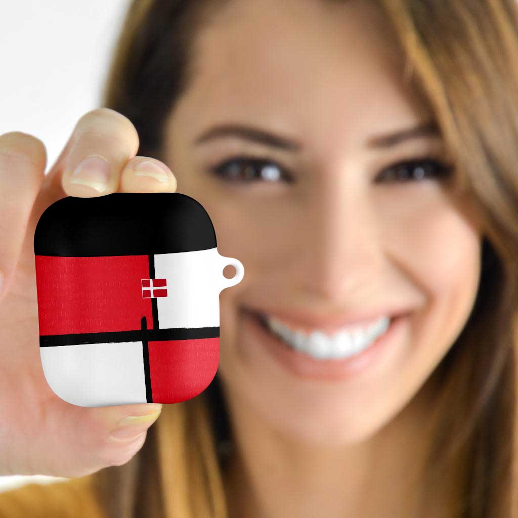 Denmark Football AirPods Case White Grunge Line and Rune Inspired Sporty Style