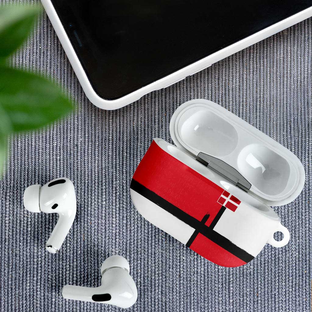 Denmark Football AirPods Case White Grunge Line and Rune Inspired Sporty Style