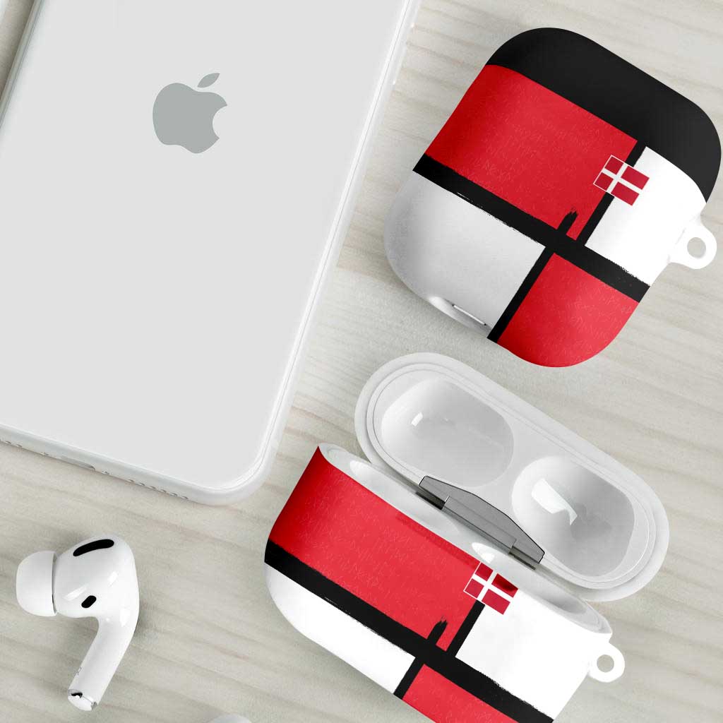 Denmark Football AirPods Case White Grunge Line and Rune Inspired Sporty Style
