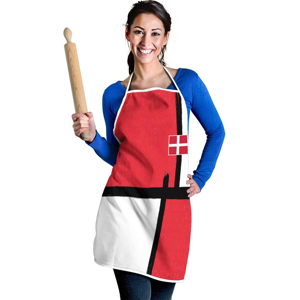 Denmark Football Apron White Grunge Line and Rune Inspired Sporty Style