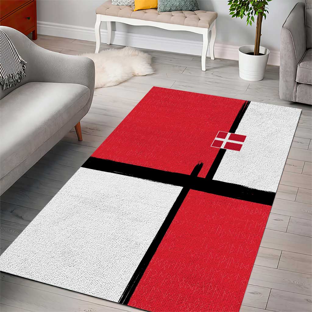 Denmark Football Area Rug White Grunge Line and Rune Inspired Sporty Style