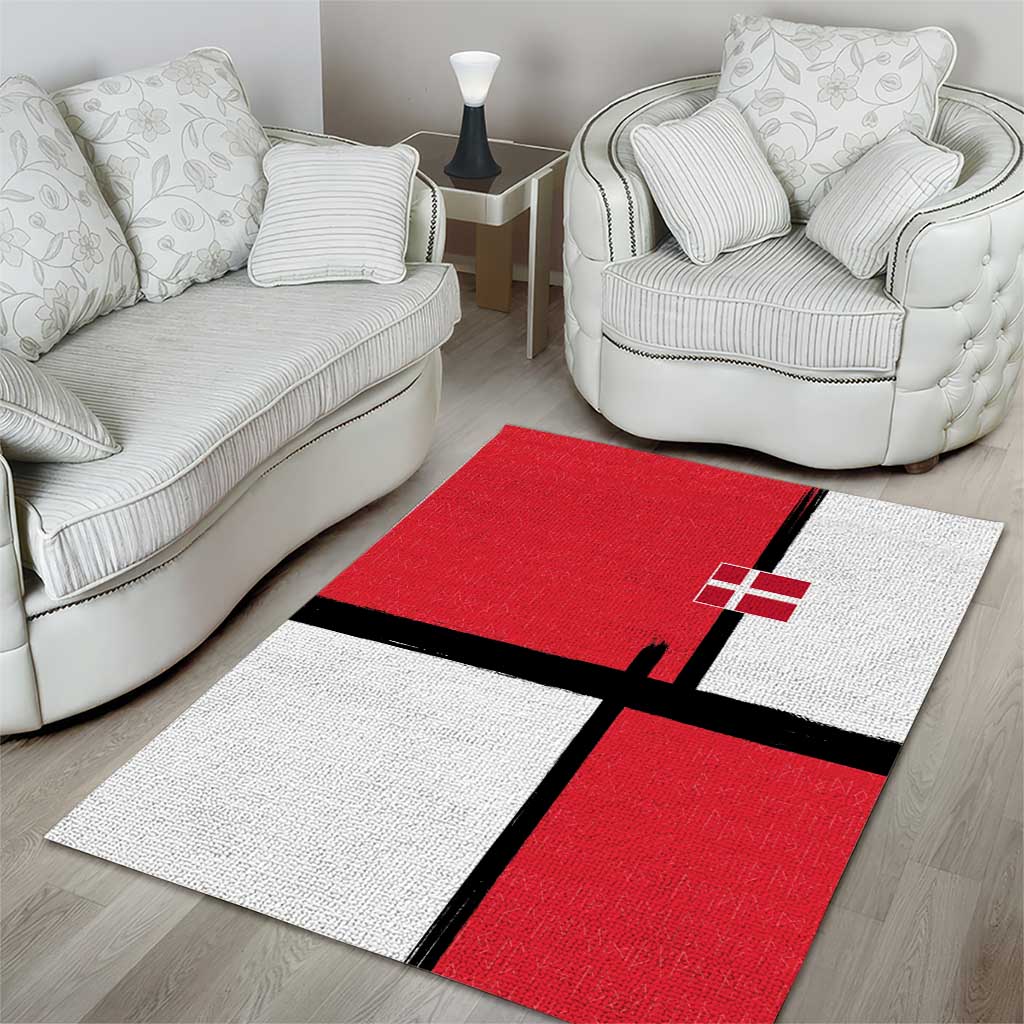 Denmark Football Area Rug White Grunge Line and Rune Inspired Sporty Style
