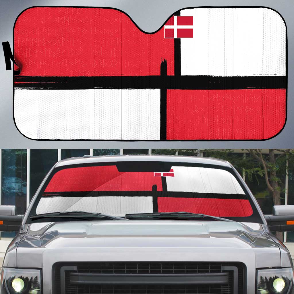 Denmark Football Auto Sun Shade White Grunge Line and Rune Inspired Sporty Style