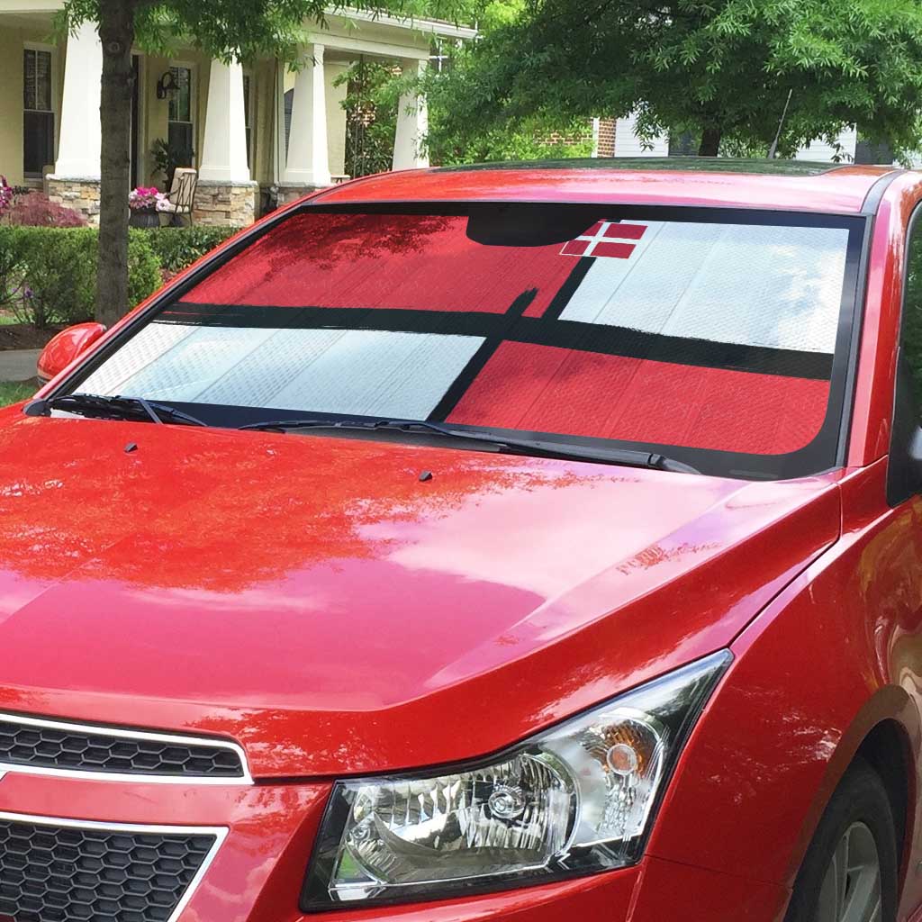 Denmark Football Auto Sun Shade White Grunge Line and Rune Inspired Sporty Style