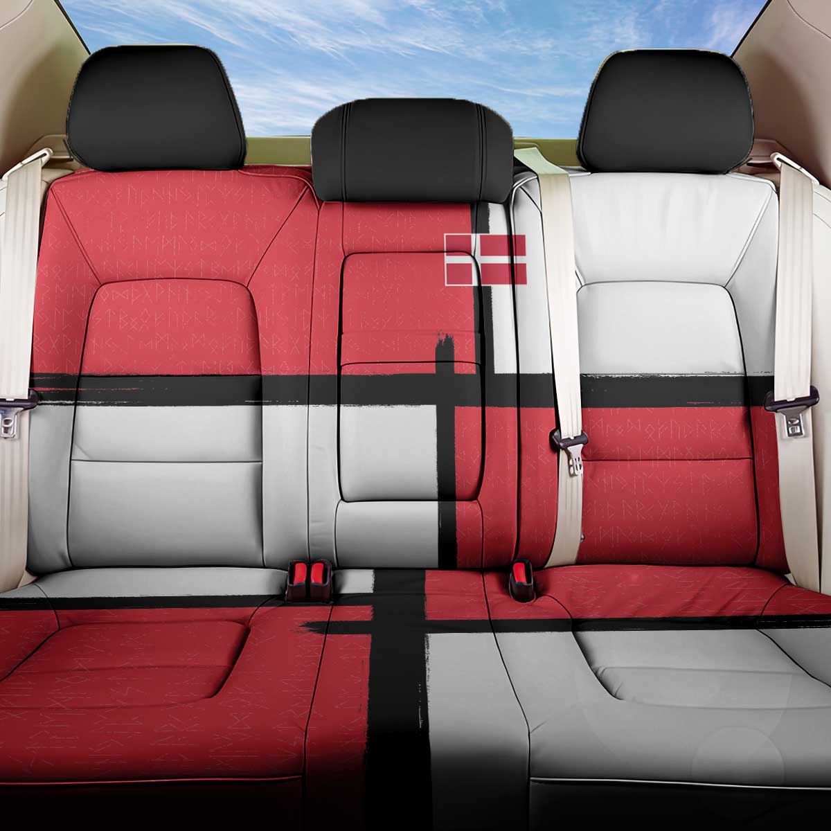 Denmark Football Back Car Seat Cover White Grunge Line and Rune Inspired Sporty Style