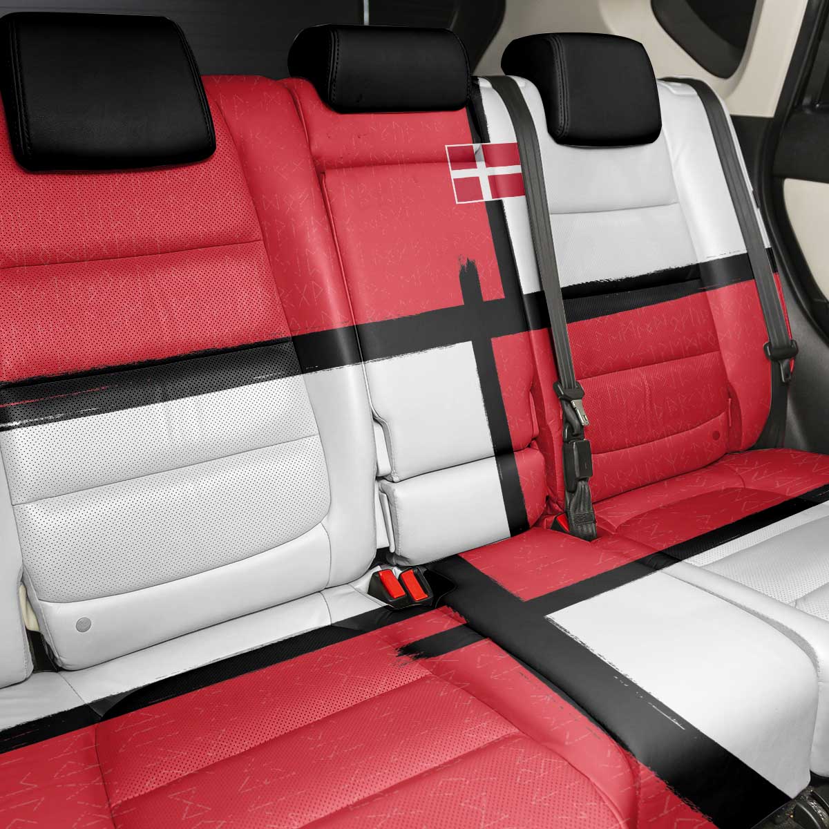Denmark Football Back Car Seat Cover White Grunge Line and Rune Inspired Sporty Style