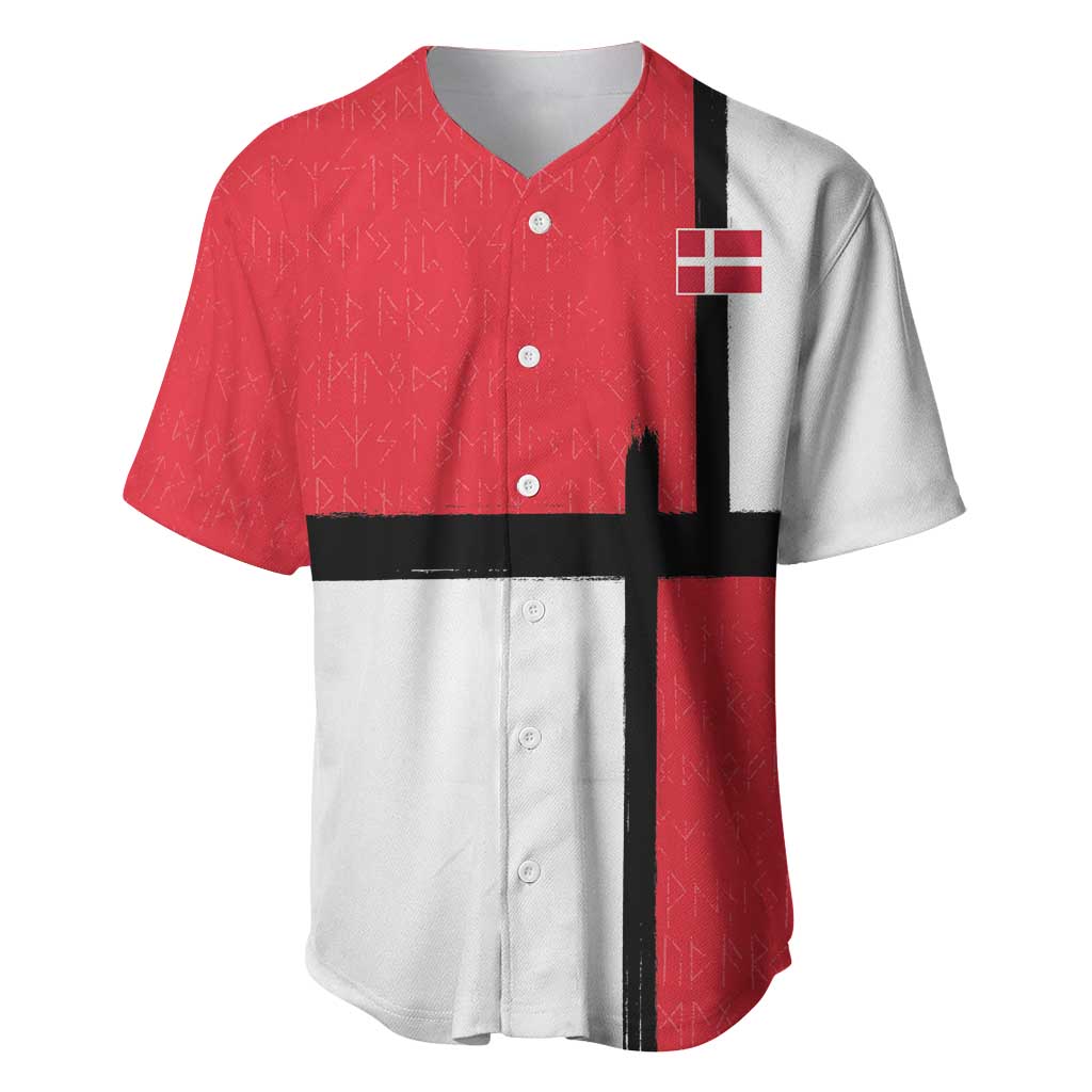 Custom Denmark Football Baseball Jersey White Grunge Line and Rune Inspired Sporty Style