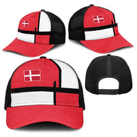Denmark Football Baseball Net Cap White Grunge Line and Rune Inspired Sporty Style